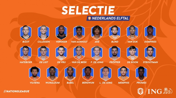 Definitieve selectie Nederland tegen Engeland op 6 juni 2019