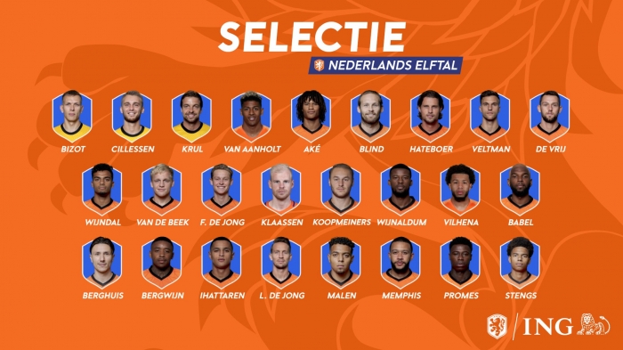 Definitieve selectie Nederlands Elftal tegen Bosnie Herz en Polen